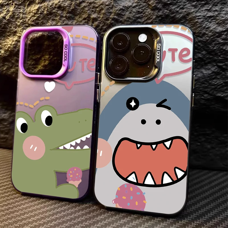 Cartoon Shark Dinosaur Laser Case For Samsung Galaxy S24 S23 S22 Ultra Plus FE A25 A35 A55 A24 A34 A54 A33 A53 Shockproof Cover