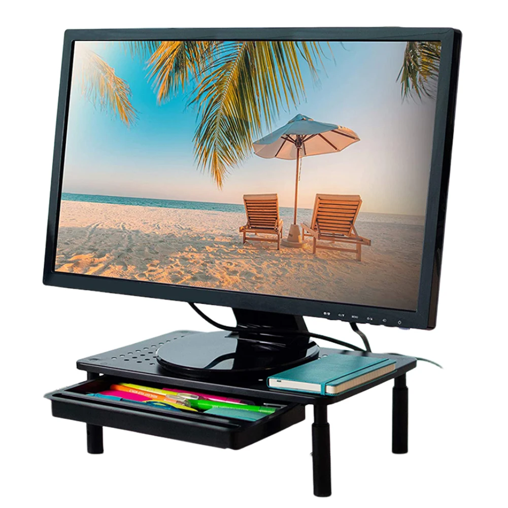 

Monitor Stand Riser with Drawer Computer Monitor Stand 3 Height Adjustable Computer Printer Shelf for Laptop PC Printer