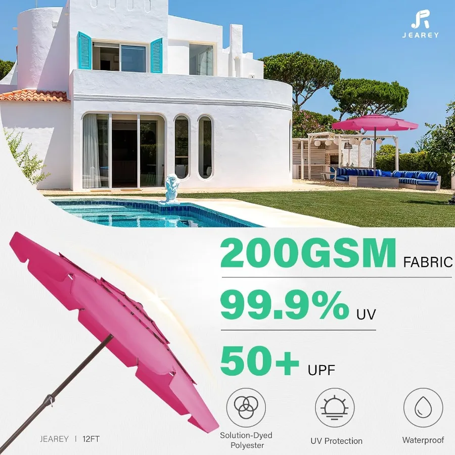 3 طبقات 12 قدم مظلات فناء مظلة طاولة خارجية مع كرنك لا إمالة مظلة السوق 8 أضلاع قوية حماية من الأشعة فوق البنفسجية مقاومة للماء