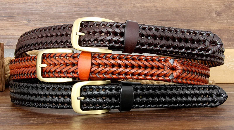 Männer Und Frauen Gürtel Aus Echtem Leder Weibliche Luxus Strap Gürtel Kummerbund Gewebt Gestrickte Qualität Hohe Jeans Hosen Zubehör – Detail 15