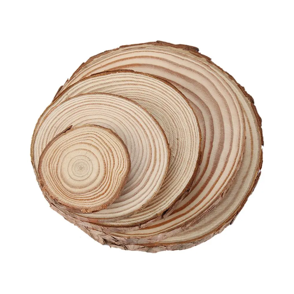 3-12cm Thick 1 Pack Natural Pine Round Unfinished Wood Slices Circles With Tree Bark Log Discs DIY Crafts Wedding Party Painting