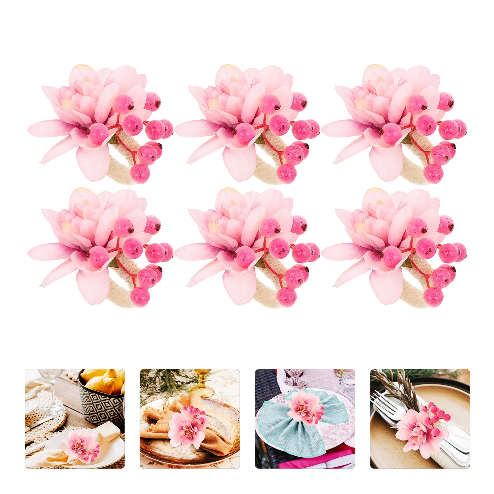 

6Pcs Artificial Flower Napkin Ring Set Elegant Floral Buckles for Wedding Dinner Table Napkin Holder Decorative Accessory