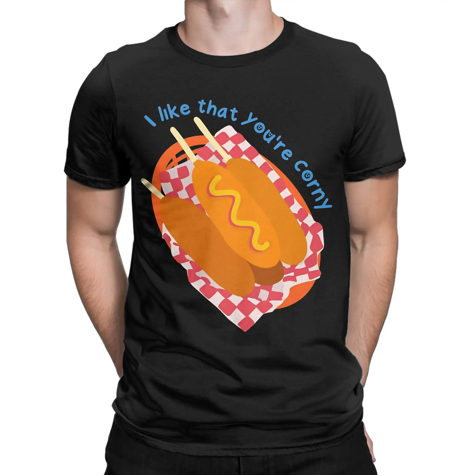 Cute Corny Corndog Funny 100% Cotton T-Shirt chud consuming hotdogs Tees Tops For Men
