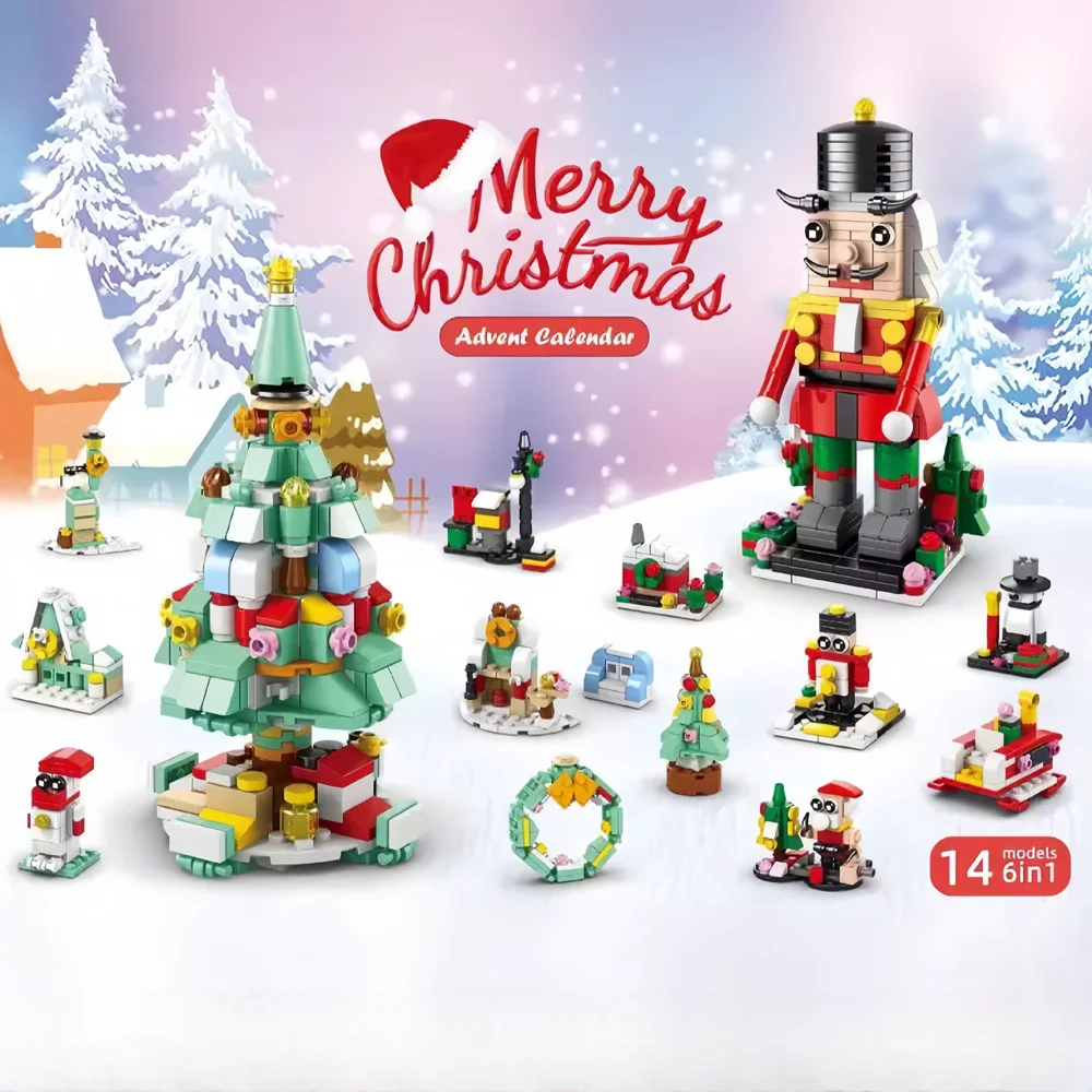 Knew construído presente de natal blocos de construção brinquedos-amustido caixa cega jogo santa árvore de natal trem rena sapatos-perfeito para crianças