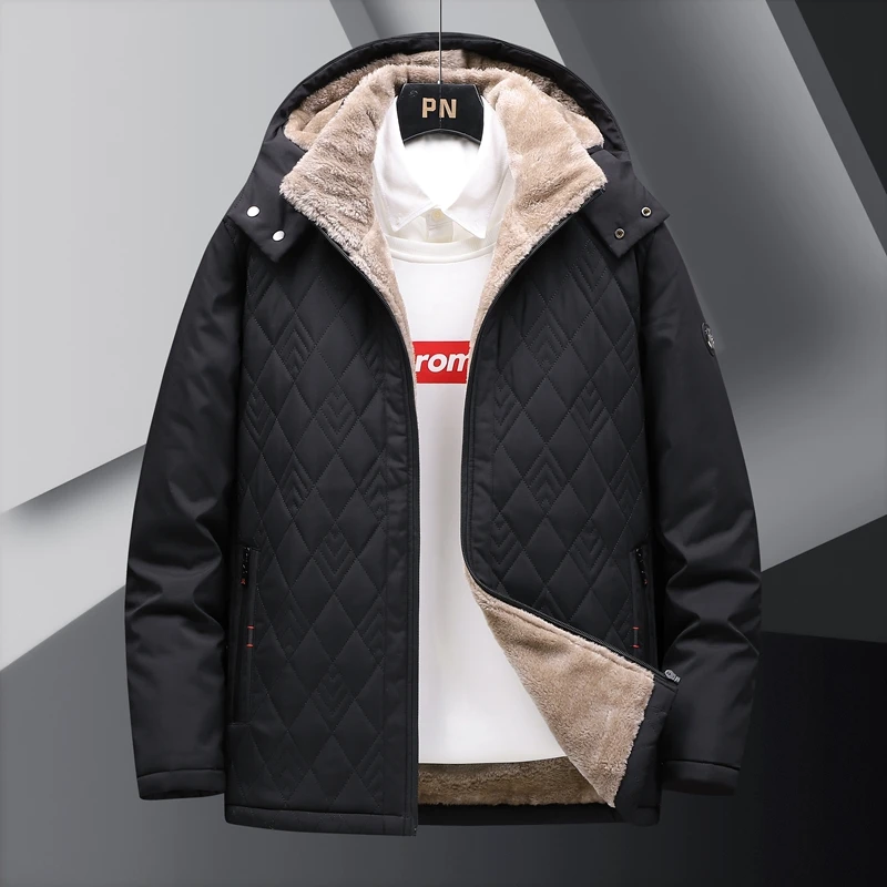 Casual Plus Size 8XL Lamb Wool Parka Outerwear Windbreaker Oversize Padded Cotton Jacket Coat Warm Fleece Winter Jacket For Men