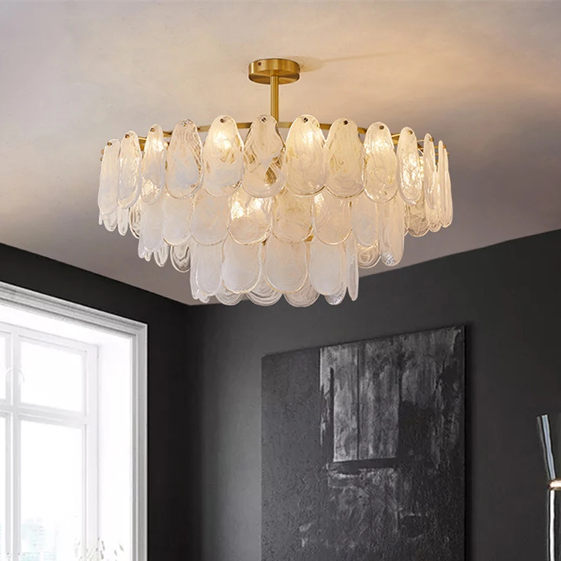 Nordic Luxury LED Pendant Lamp Crystal Glass Metal Chandelier Ceiling Light for Living Room Dining Room Decor
