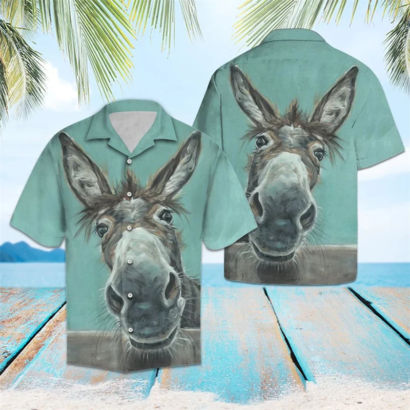 Camisas hawaianas con diseño de burro divertido para hombres, camisas informales de verano para vacaciones, camisa con estampado de animales en 3D, blusas holgadas y transpirables
