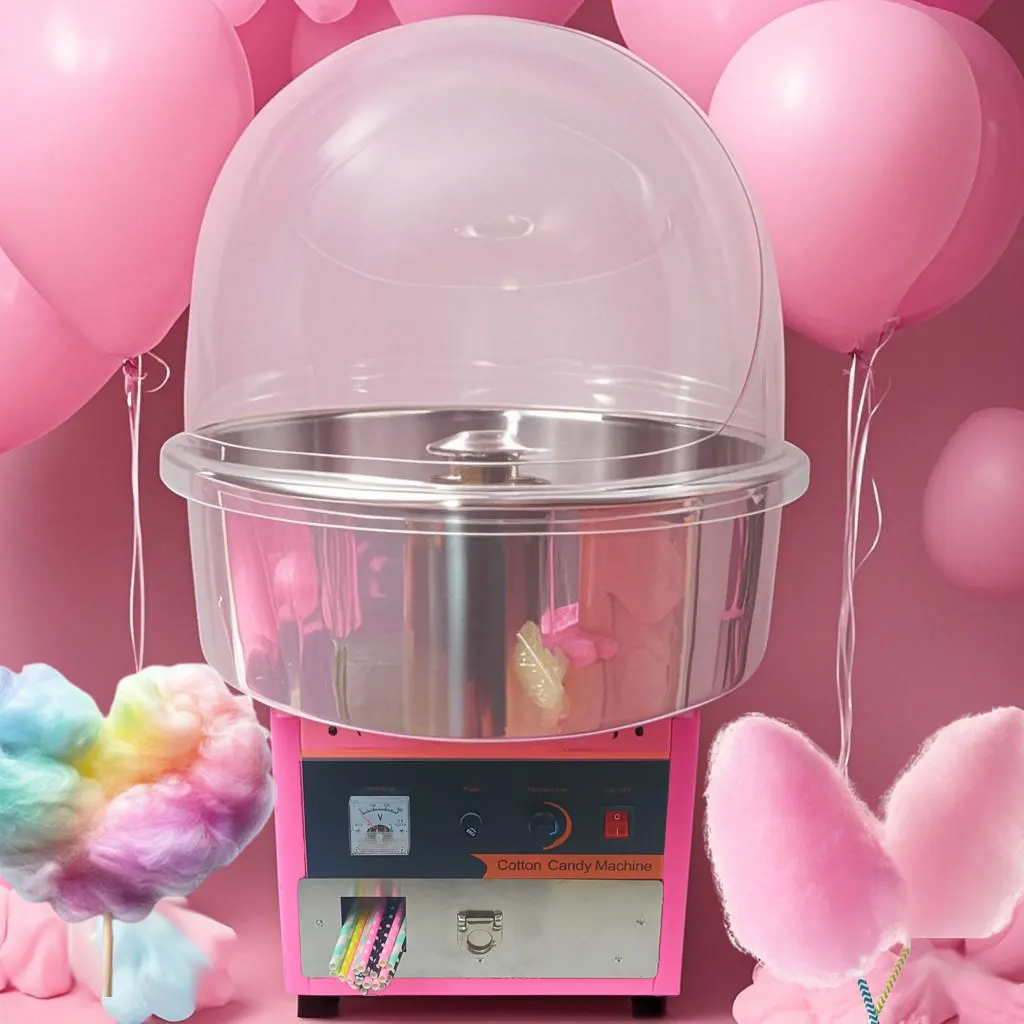 

Commercial Cotton Candy Maker Machine with Dust Proof Cover Candy Floss Automatic Cotton Candy Electric Sugar Floss