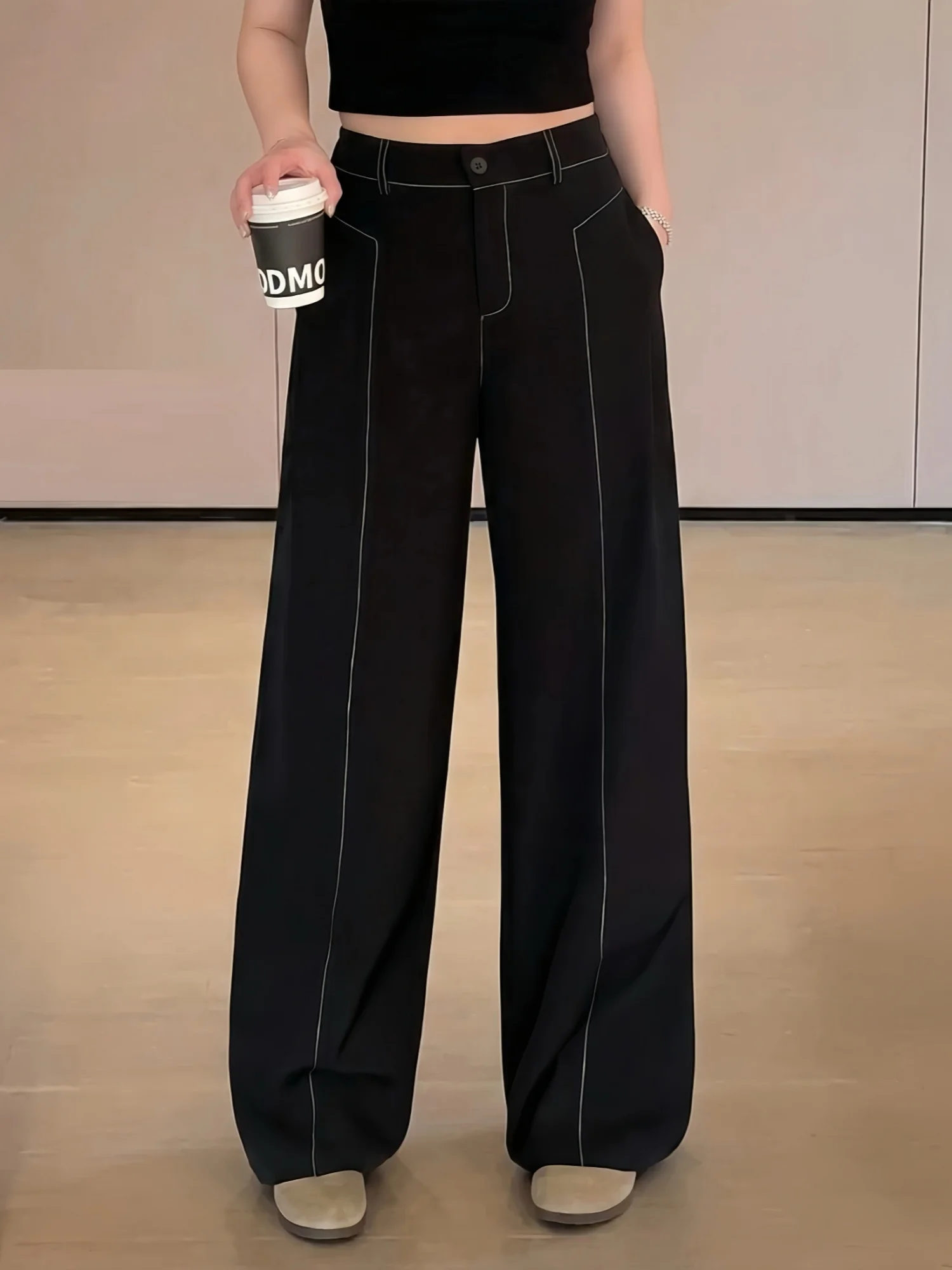 

Весенняя коллекция: Женские брюки больших размеров с эластичным поясом, высокой талией, широкими штанинами, повседневные, для офиса, из полиэстера