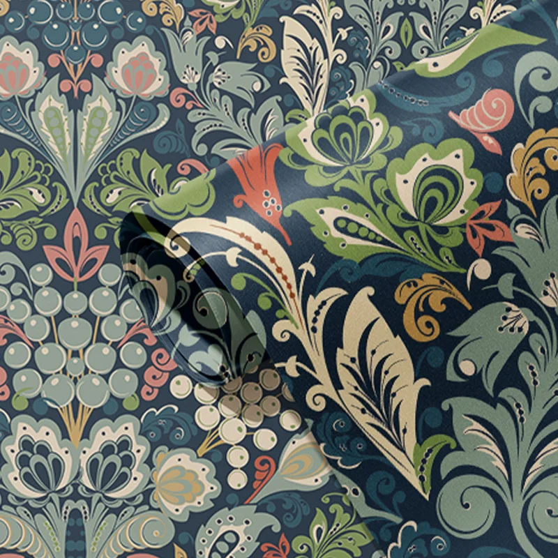 Papel tapiz autoadhesivo de flores de hoja verde Vintage, Mural de pared impermeable, elegante, despegar y pegar, Fondo de vinilo, decoración Floral
