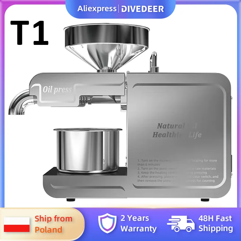 DIVEDEER الفولاذ المقاوم للصدأ T1 ضغط الزيت المنزلية الصغيرة الذكية التلقائي متعددة الوظائف الفول السوداني السمسم بذور اللفت الصحافة T1