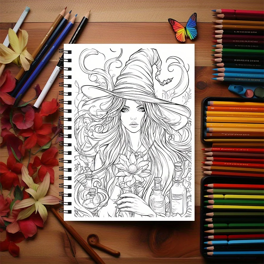 Adult Fantasy Witch Coloring Book 8.3x11.2 Inches 22 Pages Mystical Art Design for Relaxation Ideal Halloween Gift for Fans
