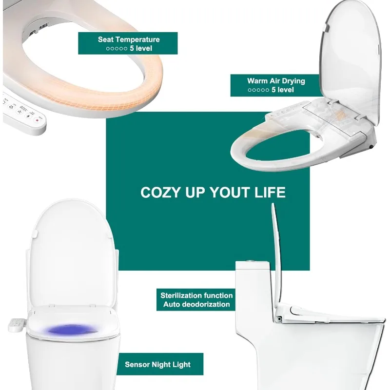 HOME - مقعد مرحاض ذكي ممدود، مقعد مرحاض تسخين إلكترونيًا، فوهة التنظيف الذاتي، درجة الحرارة (التحكم في اللوحة) #6