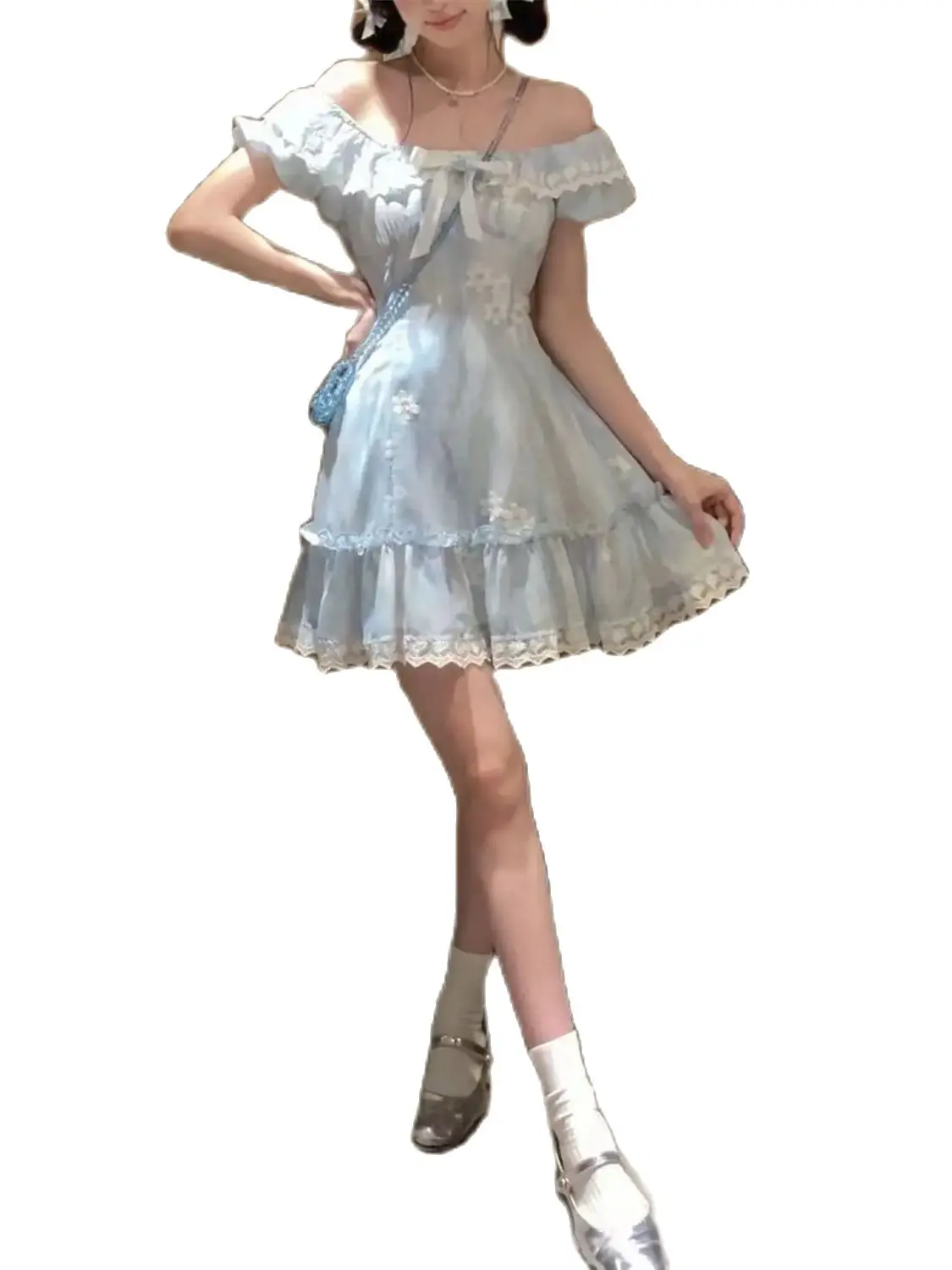 Japan Summer Sweet Kawaii Blue Plaid Dress Woman Lolita Lace Y2k Mini Dress Short Long Party Elegant One Piece Dress Fashion