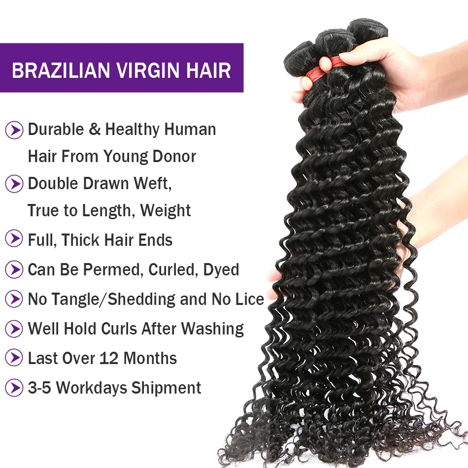 Fasci di capelli umani a onde profonde Fasci da 30 pollici Fasci di capelli umani Fasci di tessuto vergine brasiliano Capelli umani