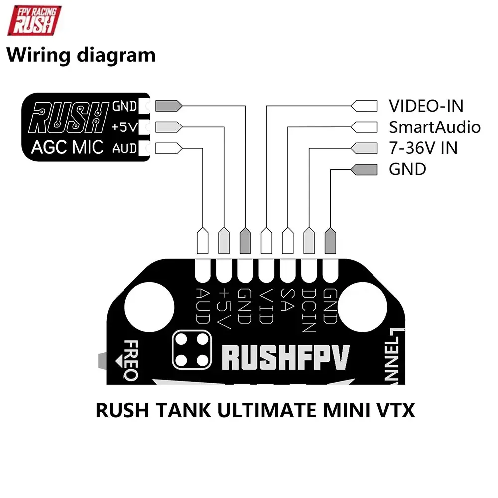 RUSH AGC 5V DC MIC ميكروفون ل RUSH TANK Mini FPV RC الطائرة بدون طيار الارسال VTX