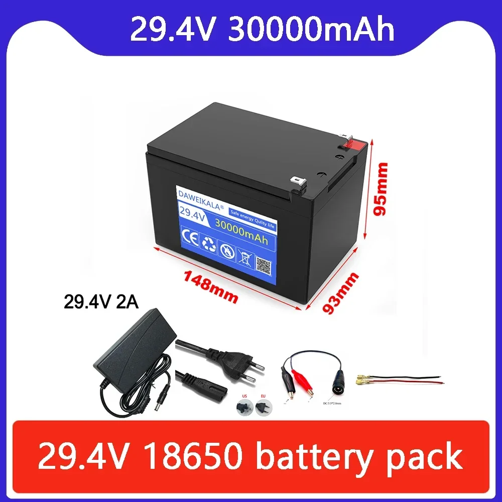 

29.4V 18650 lithium battery pack 24V Electric bicycle motor scooter rechargeable battery with 15A BMS 29.4V 2A Charger
