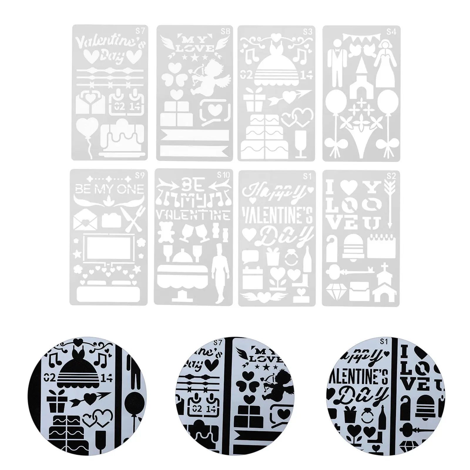12Pcs Painting Templates Day Hollow Drawing Stencils Craft Projects Love Theme Festival Decor Paper
