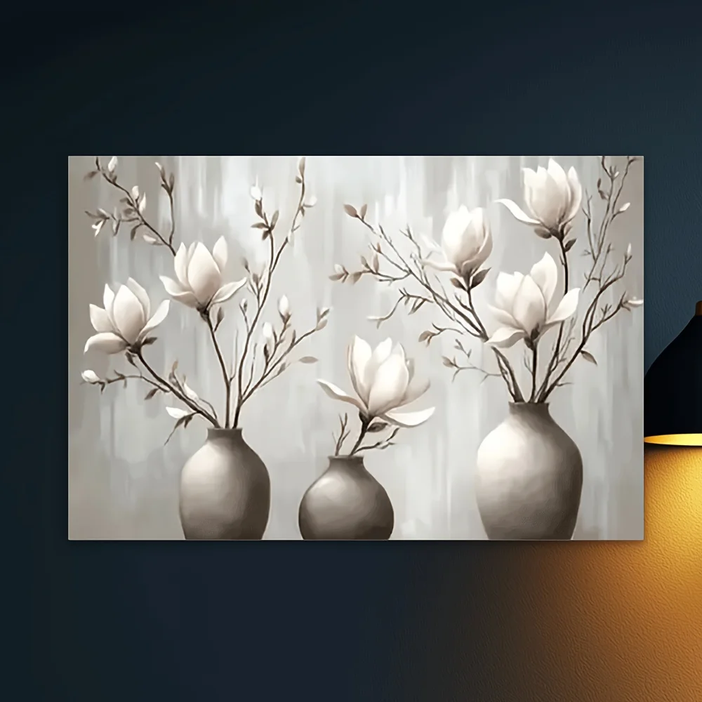 [JIT]1pcs, Canvas Painting--Unframed, There Are Flowers in Two Vases, Artist's Drawing, Living Room, Office, Library, Bar, Ca