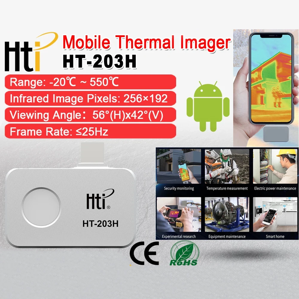 256*192 Android Type-C Thermal Imager 25Hz Mobile Thermal Imaging Camera for Solar Panel Power Device Fault Detect