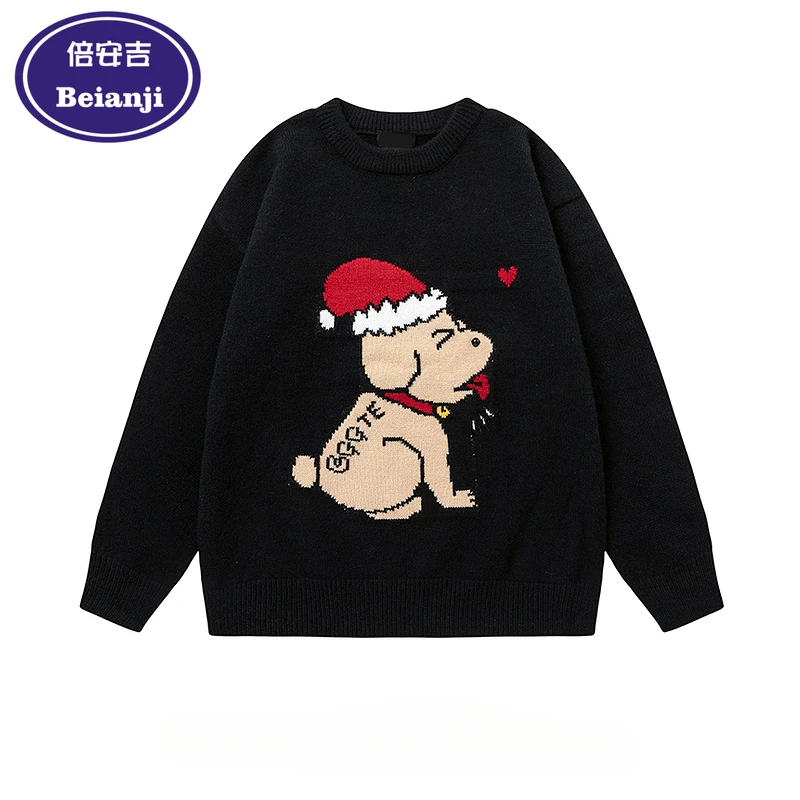 Beianji Sweater Fun dog jacquard atmosphere Christmas man American casual couple crewneck Autumn winter sweater official-website