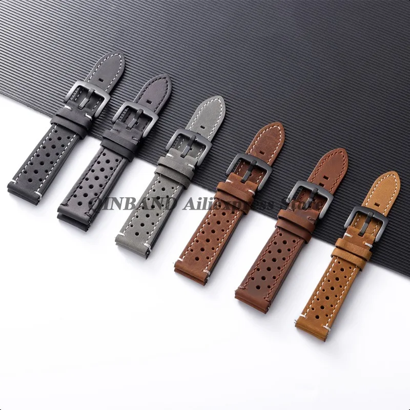 สายนาฬิกาหนังวัวแท้แบบนุ่ม ขนาด 18 มม. 19 มม. 20 มม. 21 มม. 22 มม. 24 มม. ระบายอากาศได้ดี สำหรับนาฬิกา Huawei Watch GT5/4 สายนาฬิกาแบบวินเทจ