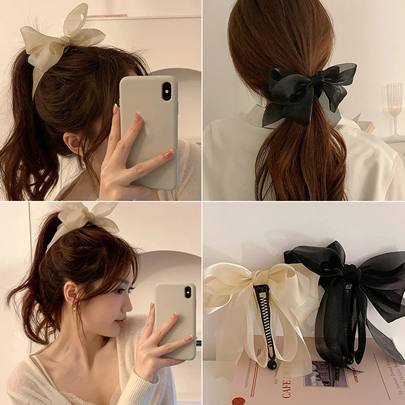 New Fashion Ribbon Bow Banana Hair Clip For Women Back-Head Ponytail Headdress Accessory
