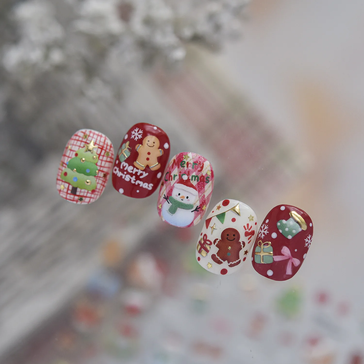 Nail Art Stickers Jelly White Cute Cartoon Christmas Snowman Adhesive Decals Lightweight DIY Manicure Decoration Holiday