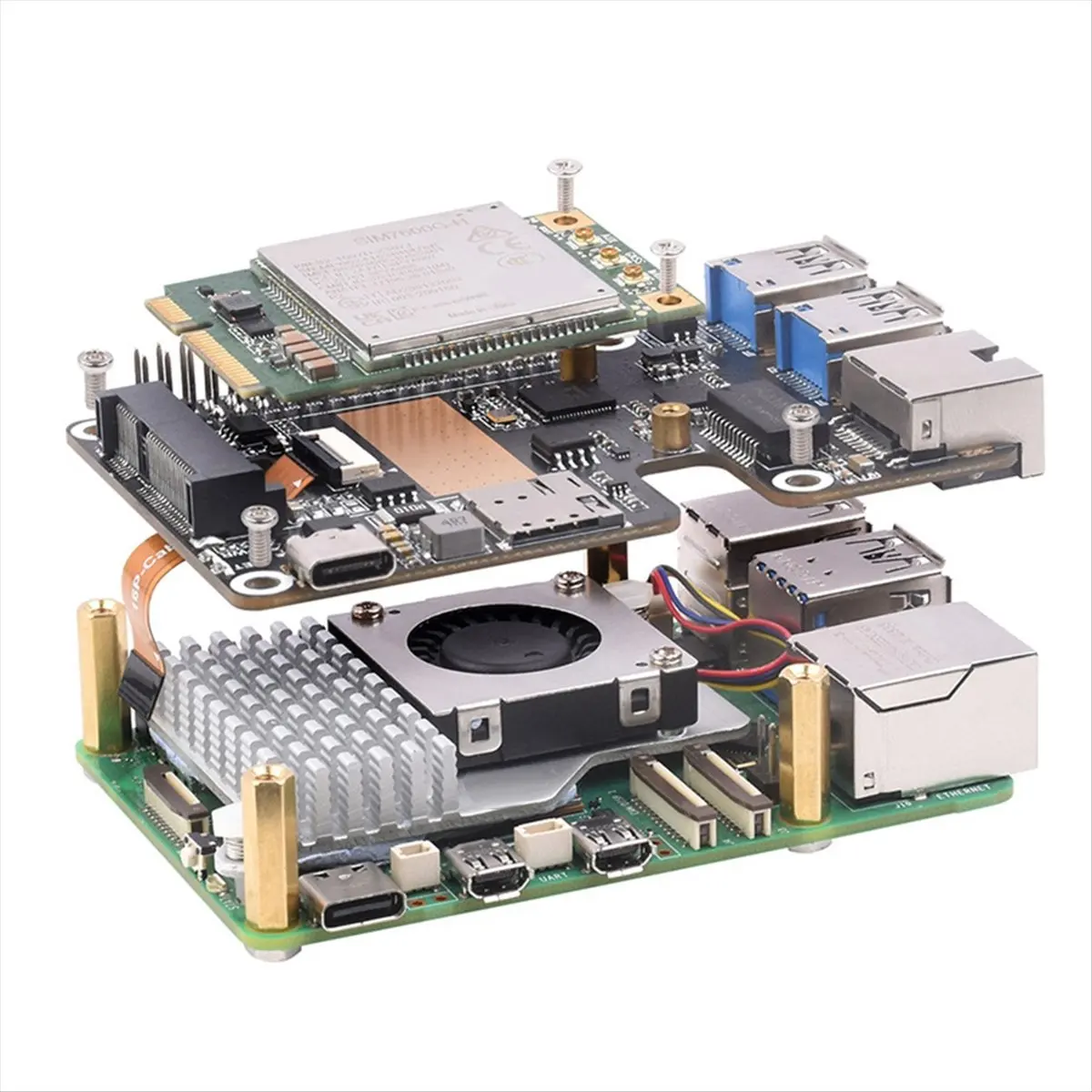 [ABPO] For Raspberry Pi 5 PCle to MiniPCle GbE USB3.2 HAT+ Gigabit Ethernet with SIM7600G-H 4G Module Supports MiniPCIe