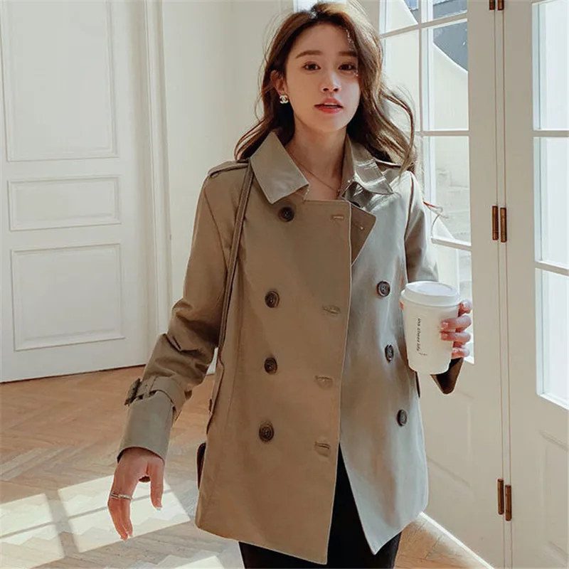 Spring Autumn Short Windbreaker Coat Women 2024New Fashion Loose Leisure Jacket Double-Breasted Pure Colour 3XL Outerwear Female