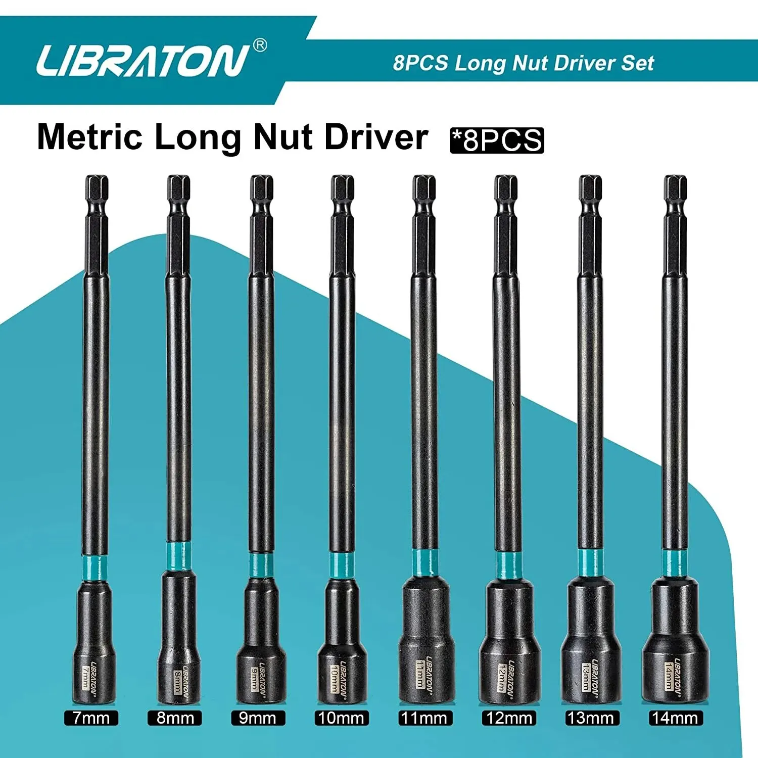 Libraton 8PCS Magnetic Nut Driver Set Metric Long Nut Drivers Impact Drill Long Shank Nut Driver Bits Hex Shank Long Power Bits