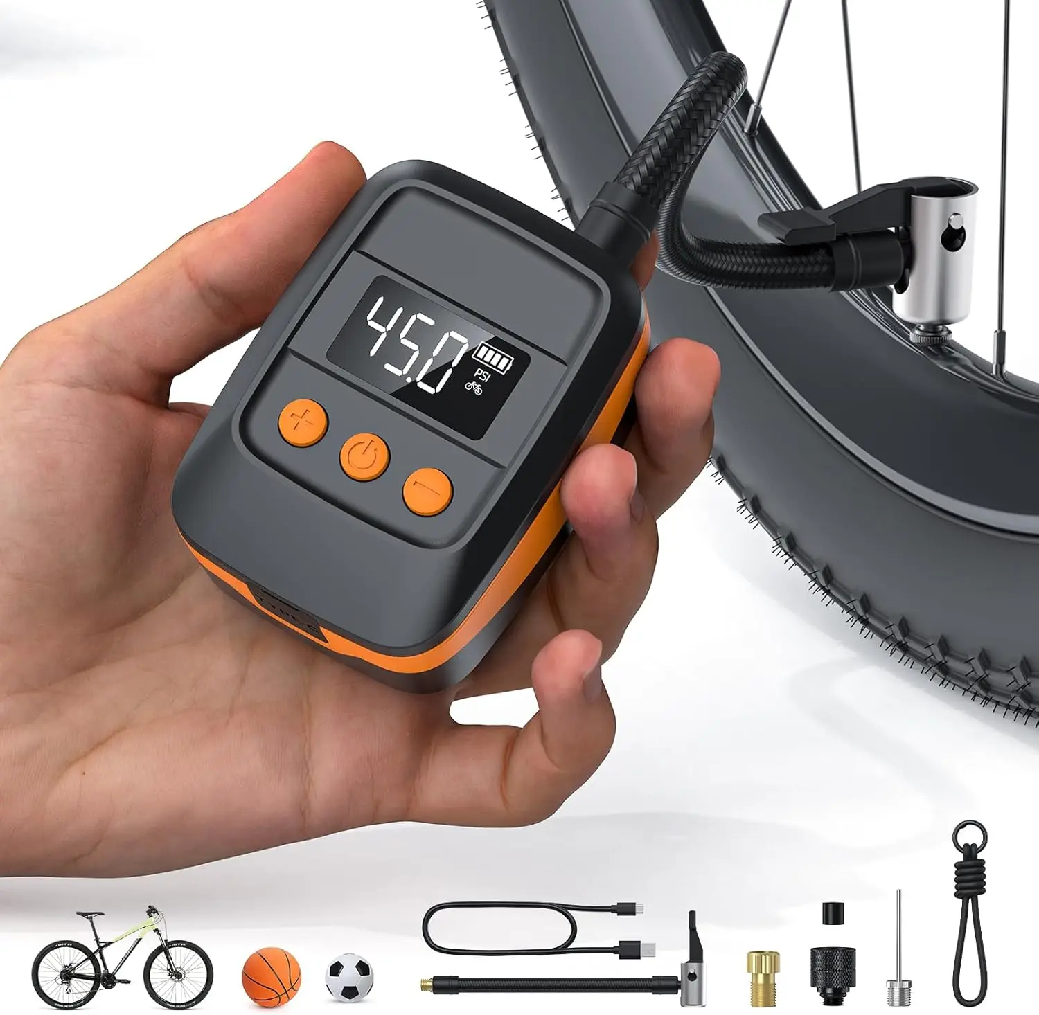 Bike Pump Electric Bike Tire Pump with Gauge120PSI Electric Bicycle Pump Auto Shut-Off Portable Bike Tire Inflator