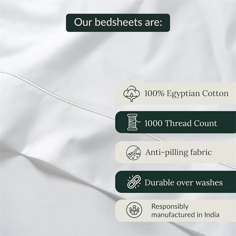 High End Egyptian Cotton Bed Sheet Set 1000TC Fitted Sheet Flat Top Sheets Pillowcase Luxury Bedding Set Double King Queen Size