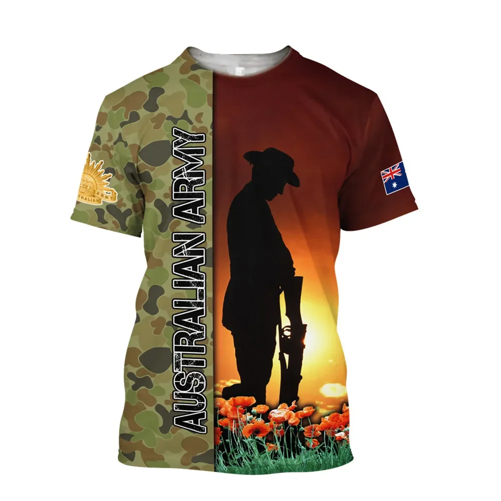 2024 New T Shirt For Men 3D T-shirt  Anzac Day  Graphic Camo Splice Pockets Tops Pullovers Fashion Men T-shirts