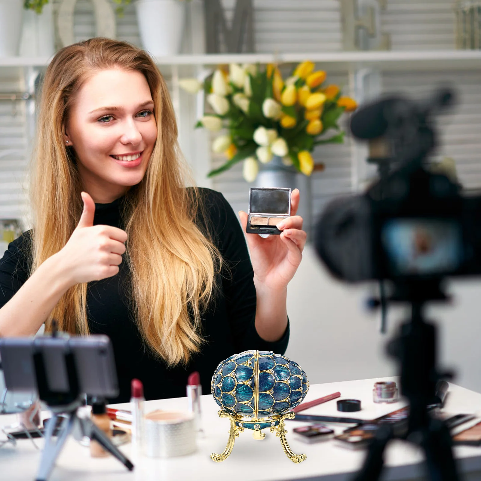 

Egg Shaped Jewelry Box Rhinestone Trinket Case Alloy Jewelry Holder For Ring Necklace Earring Storage Desktop Decor