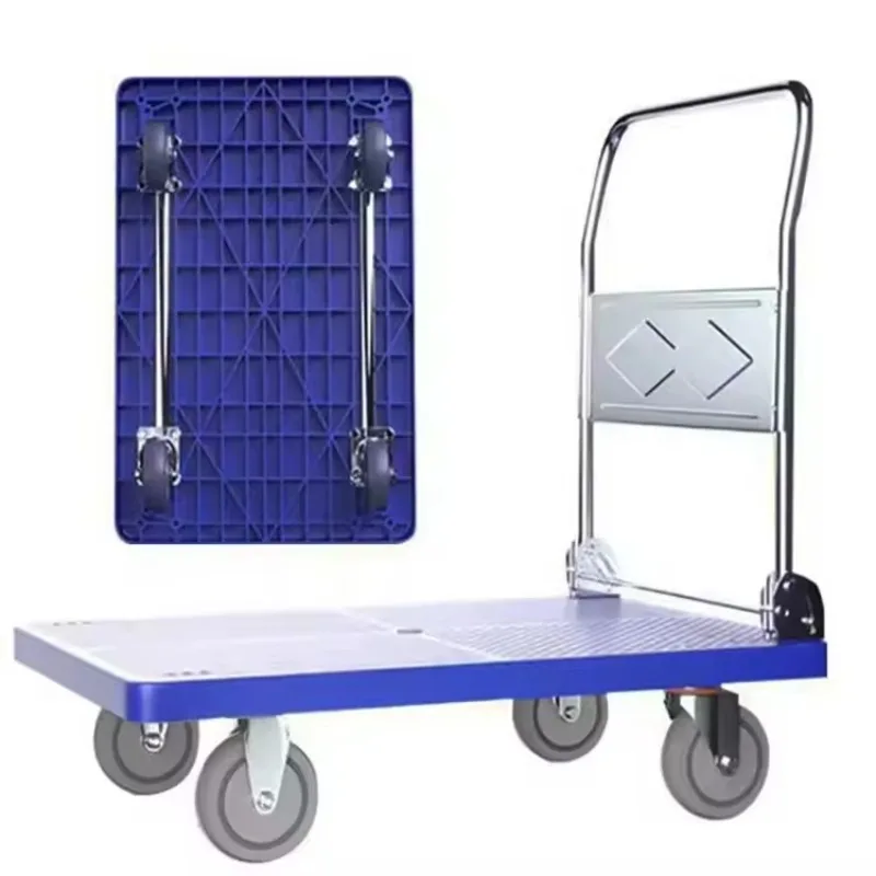 Bella four-wheel foldable handcart, plastic platform handcart with folding handle, customizable tool handcart