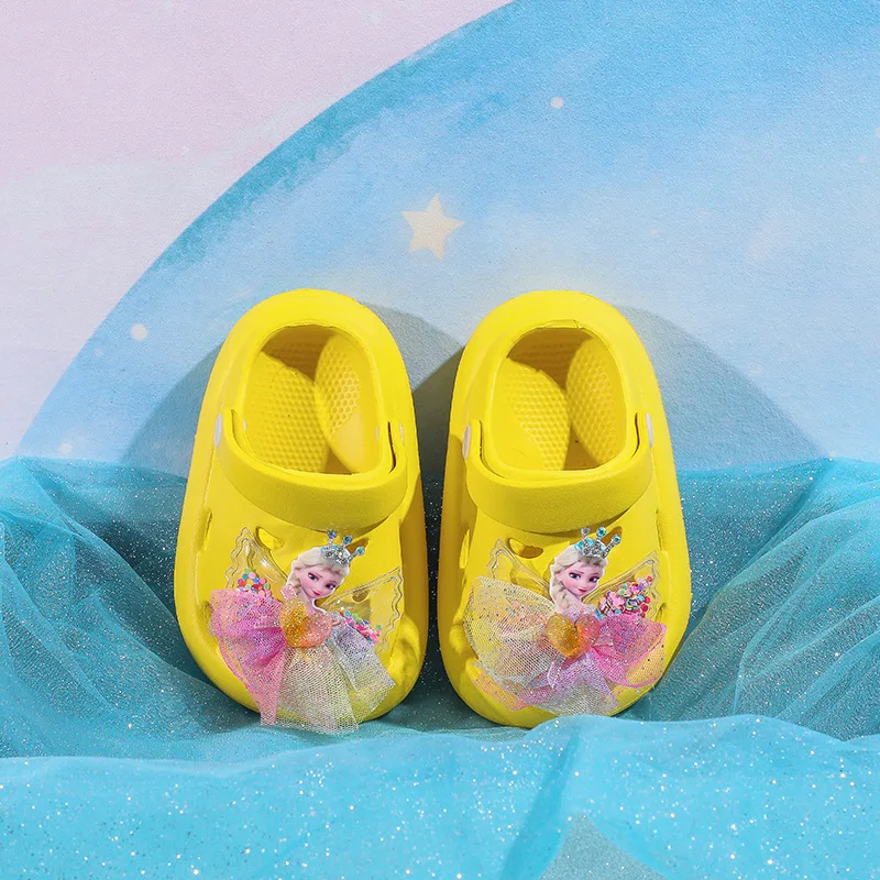 Disney children\'s Summer Home suola spessa Cartoon Frozen Princess Elsa Solid Hole Garden Pink White Yellow EVA Shoes taglia 13-18