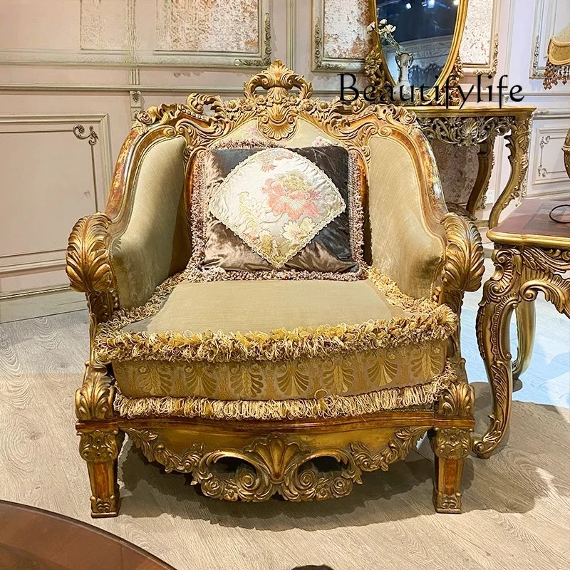 wood carving flower villa home special curved sofa combination European light luxury classical court style solid
