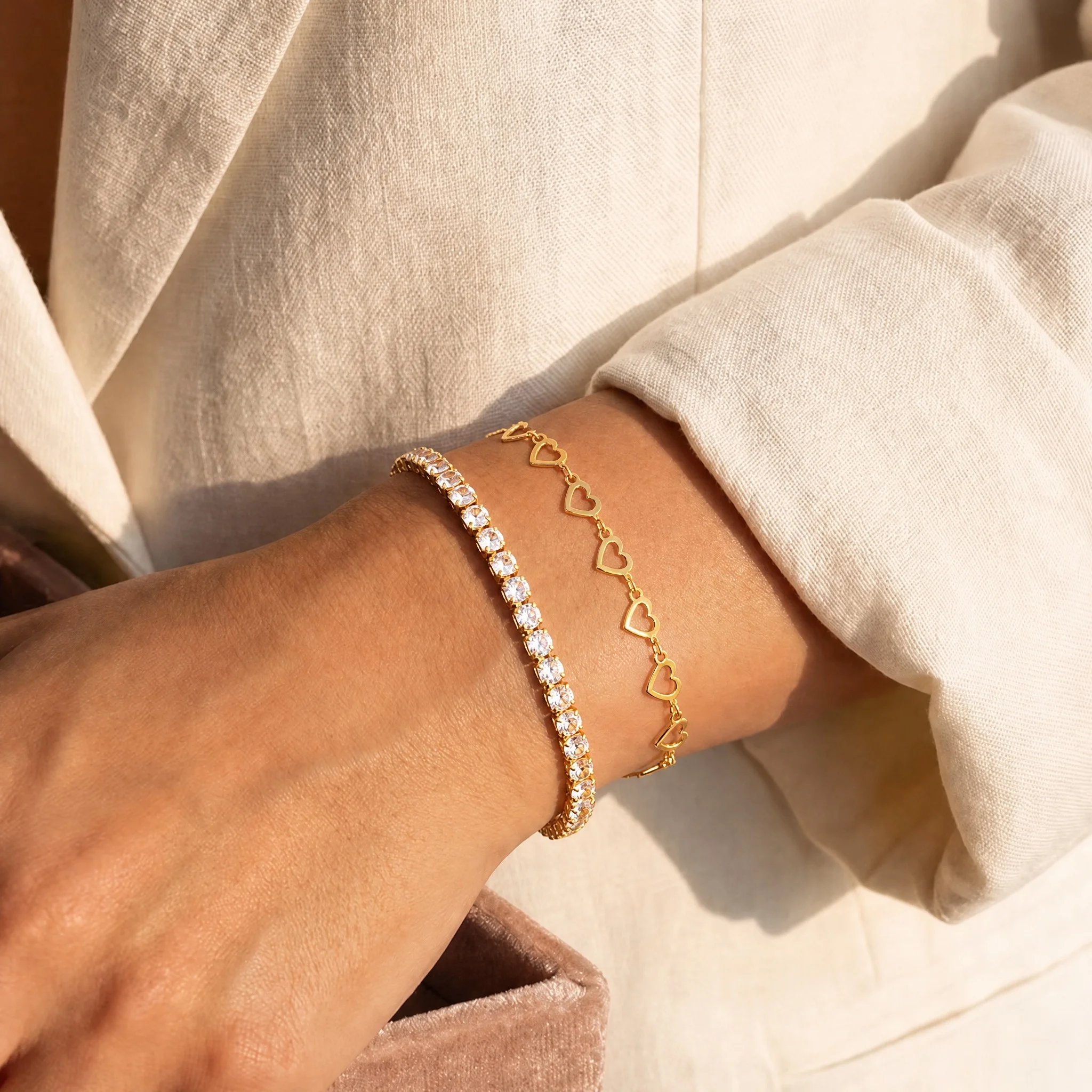 2PCS Fashion Luxury Women's Bracelet Set, Sparkling Tennis Zircon and Love Bracelet, Stackable Wedding Party Jewelry Gifts