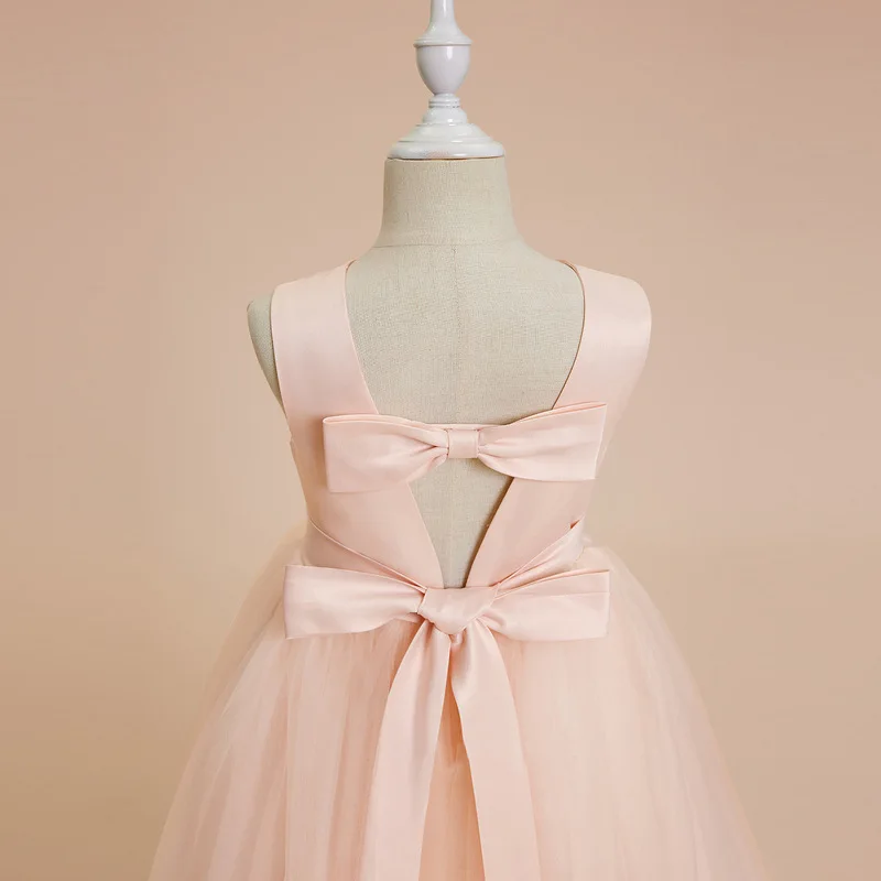 فستان زفاف للأطفال أوروبي وأمريكي عبر الحدود بدون أكمام من قماش الساتان بدون ظهر شبكي لأداء عيد ميلاد الفتاة Pr #4