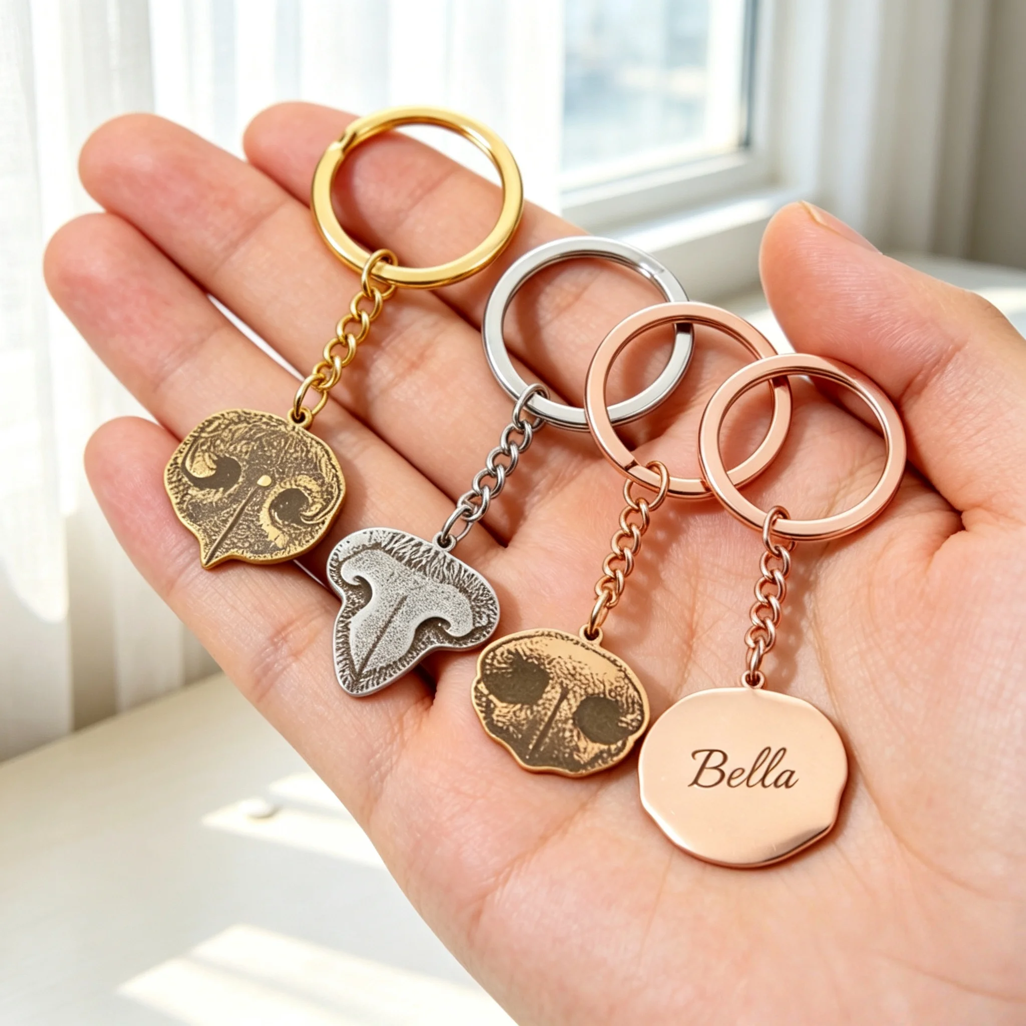 Porte-clés personnalisé avec empreinte de nez de chien, nom de l'animal gravé, porte-clés en acier inoxydable, porte-clés commémoratif pour chiot, cadeau pour les amoureux des chiens