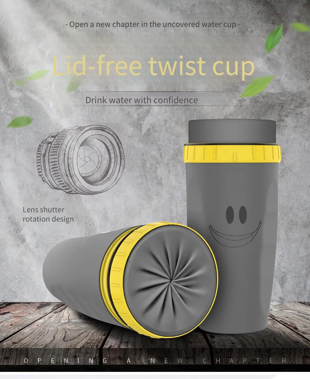 

French Coverless Twist Cup Vacuum Stainless Steel Cup Neolid Casual Sippy Cup Cooling Handheld Insulated Mug Portable Cup