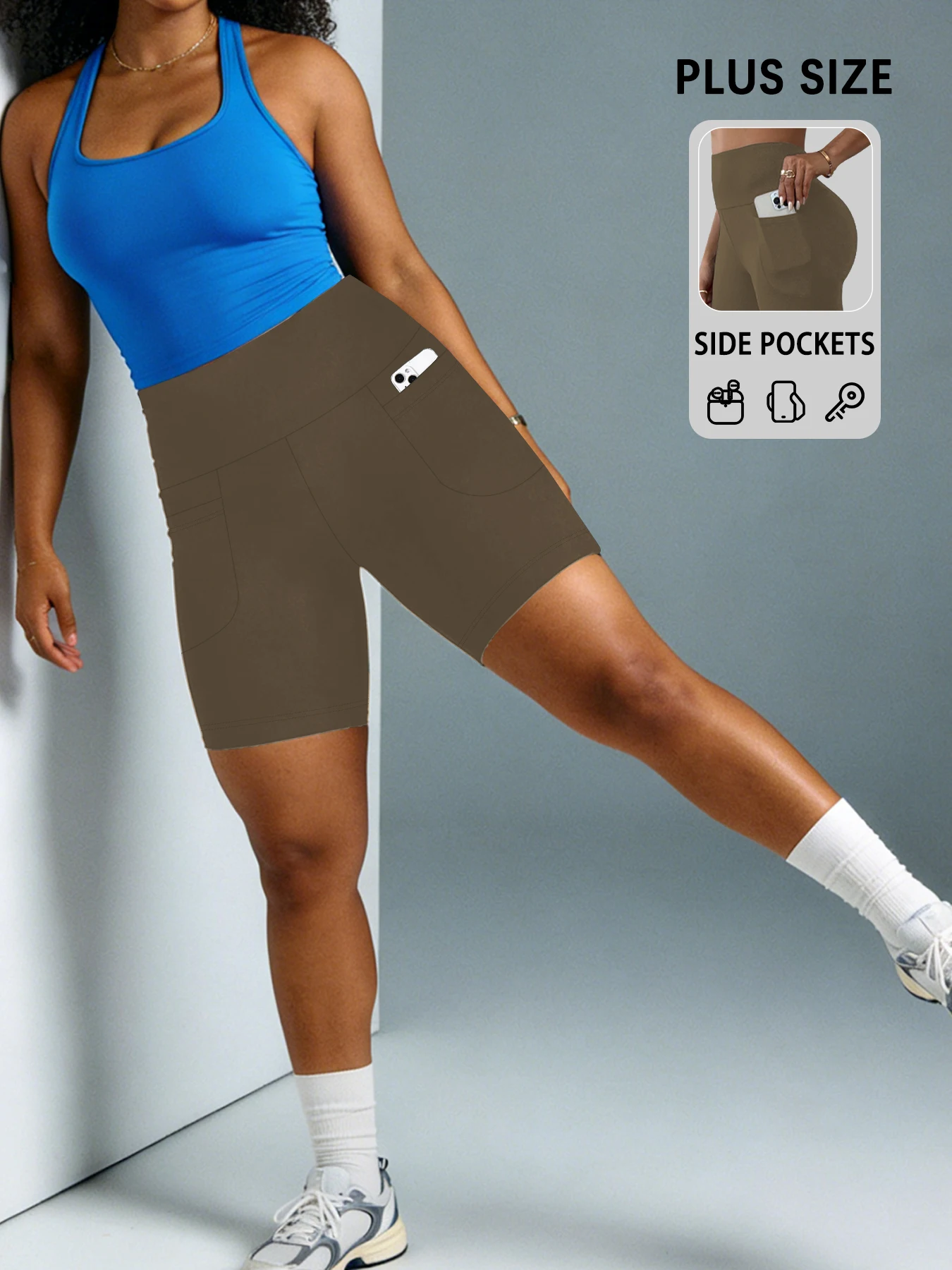 Plus Size High Waisted Biker Shorts For Women With Pockets Super Soft Tummy Control No See Through Workout Running Yoga