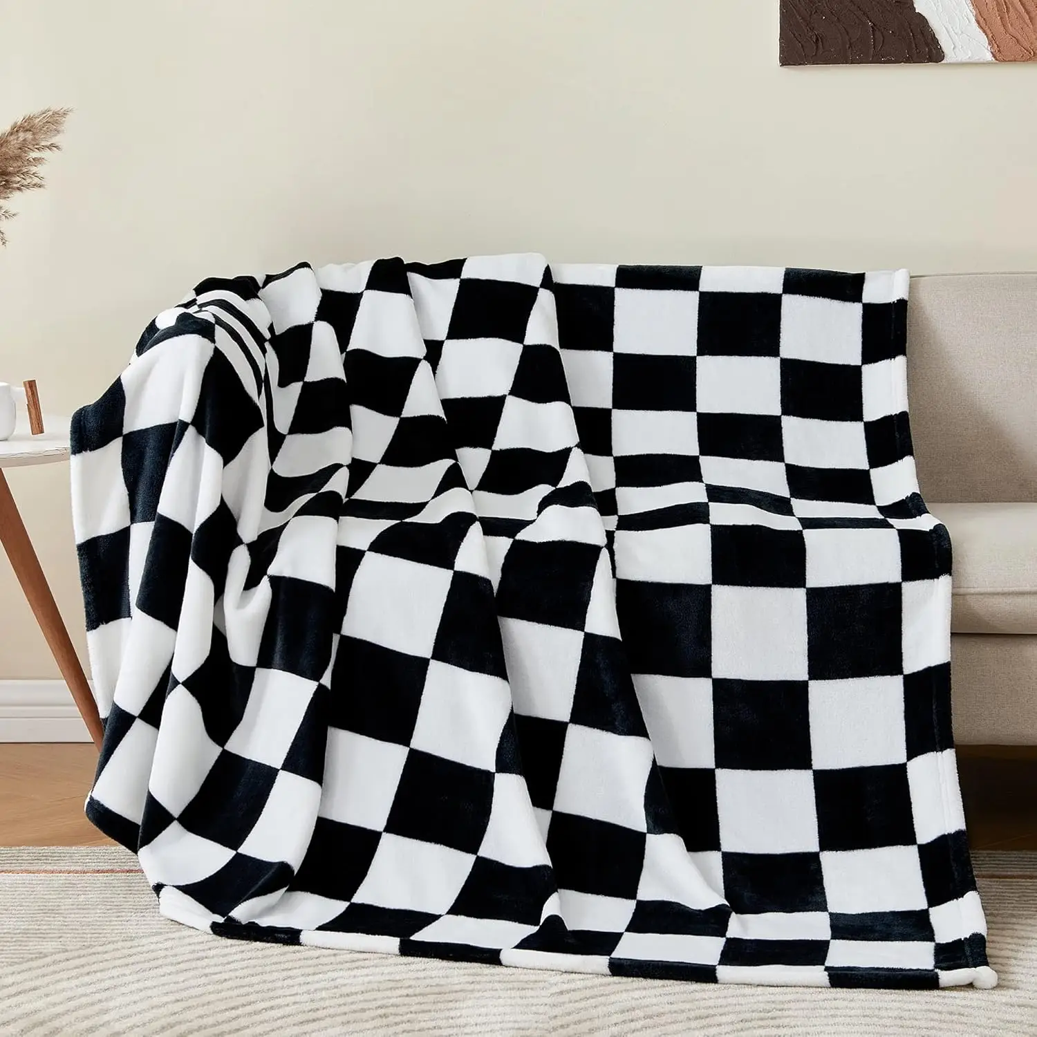 Karierte Überwurfdecke für Couch, weiche und gemütliche Fleece-Flanelldecke mit Schachbrettmuster, Heimdekoration