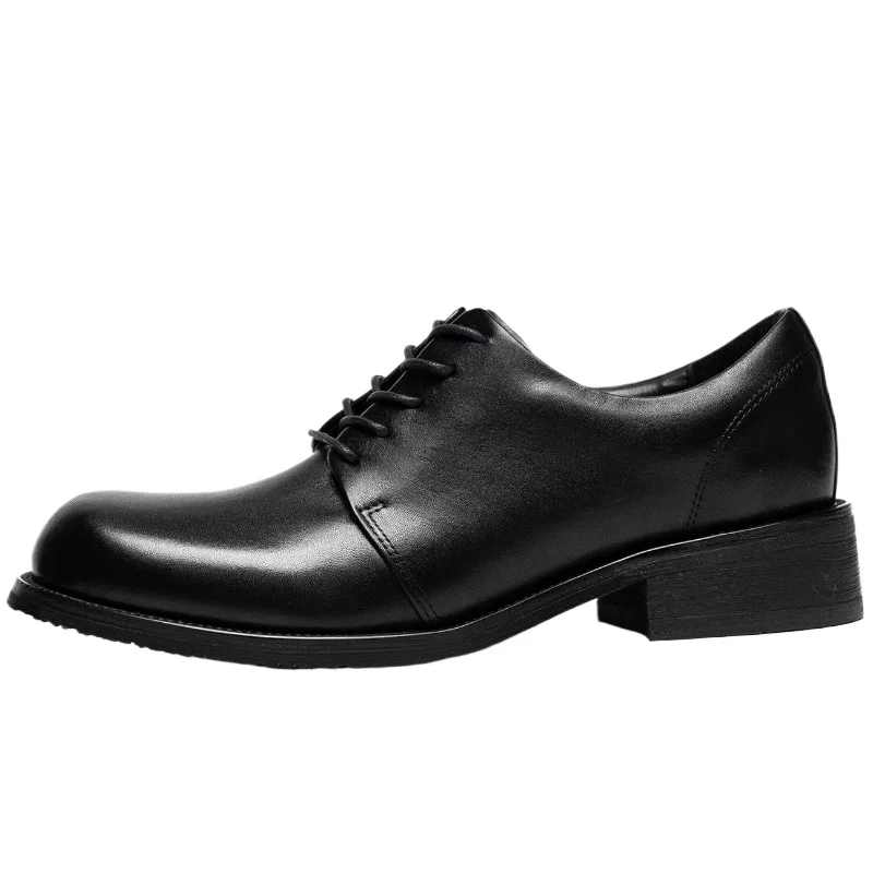 Men's Dress Shoes Inner/outer Cowhide Breathable Comfortable Height Increasing Shoes Genuine Leather Square Head Derby Shoes for
