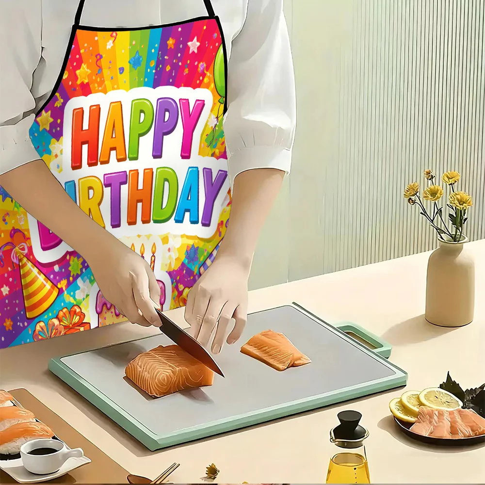 Happy Birthday Balloon Cake Print Apron Lightweight Rugged Holiday Kitchen Party Ambience Apron