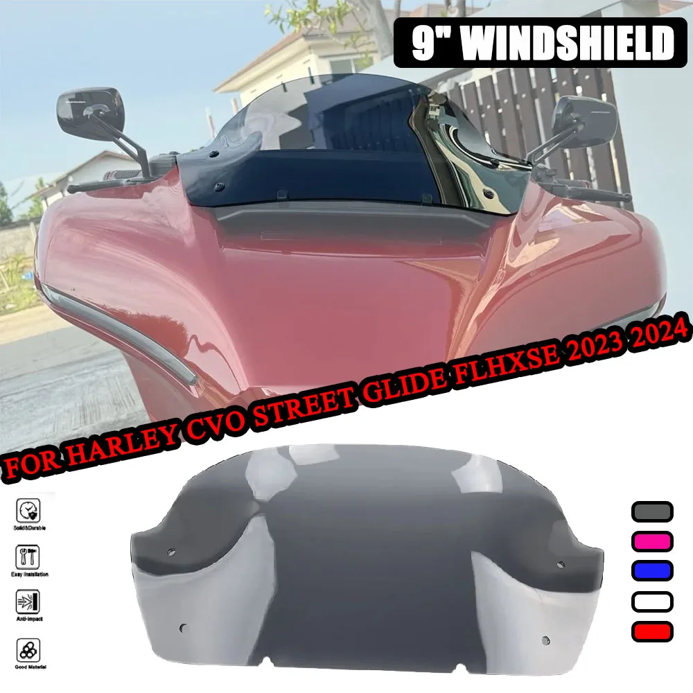 

NEW Motorcycle Accessories 9" Windshield Wind Deflector Smoky Windscreen For Harley CVO Street GlideFLHXSE 2023 2024 Transparent