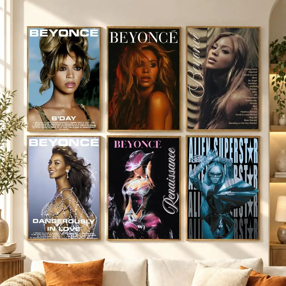 R&B Pop Singer B-Beyonce Poster Premium Modern Waterproof Wall Art Pictures for Bedroom Living Room Bar Decor