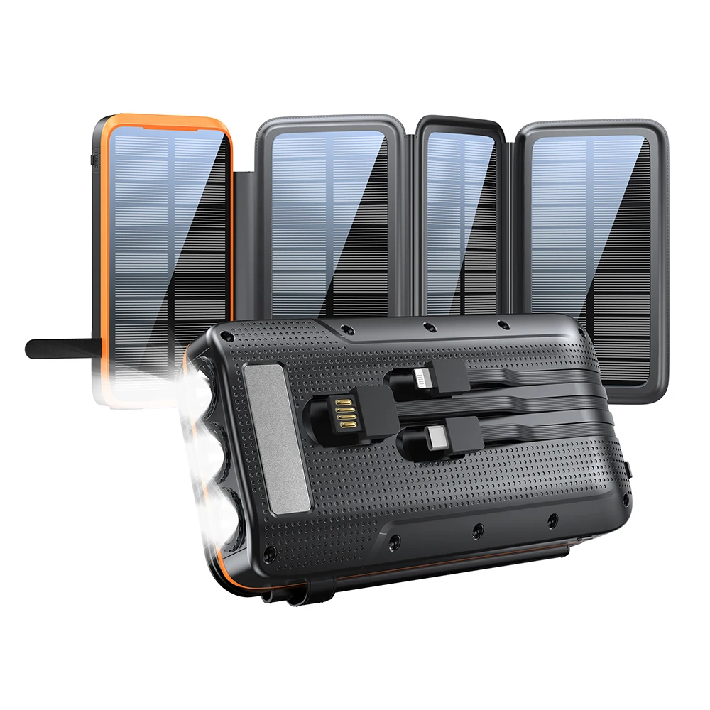 Pd 20w Fast Charging 22.5w Output 20000mah Folding Panel Ip65 Waterproof Dust Shock Proof Charger Solar Power Bank With 3 Light