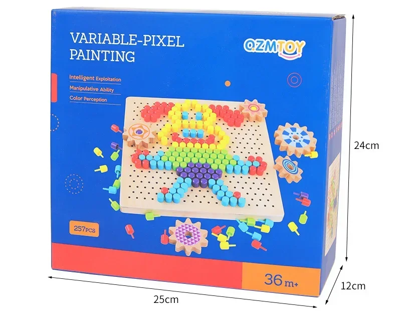 Wood Jigsaw blocks toy Variety mushroom nail pixel painting Wooden mushroom nail assembling board Baby intelligence growth toy